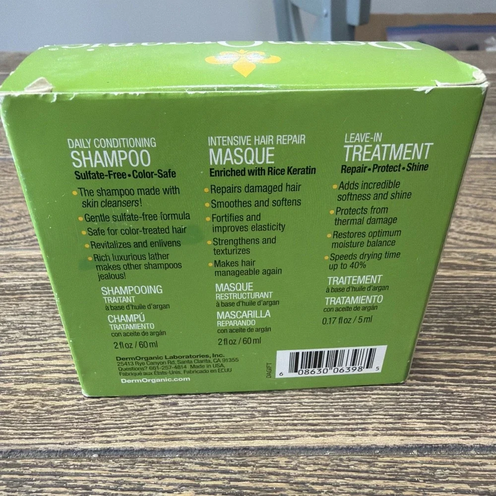 HAIR CARE Sample Set DermOrganic Salon Travel 2 oz Shampoo Masque Treatment Demo